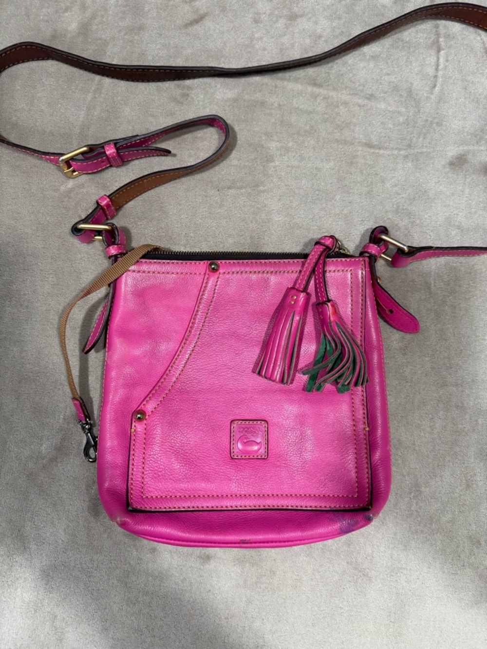 Dooney & Bourke Fuchsia Leather Crossbody with Tassel Accent